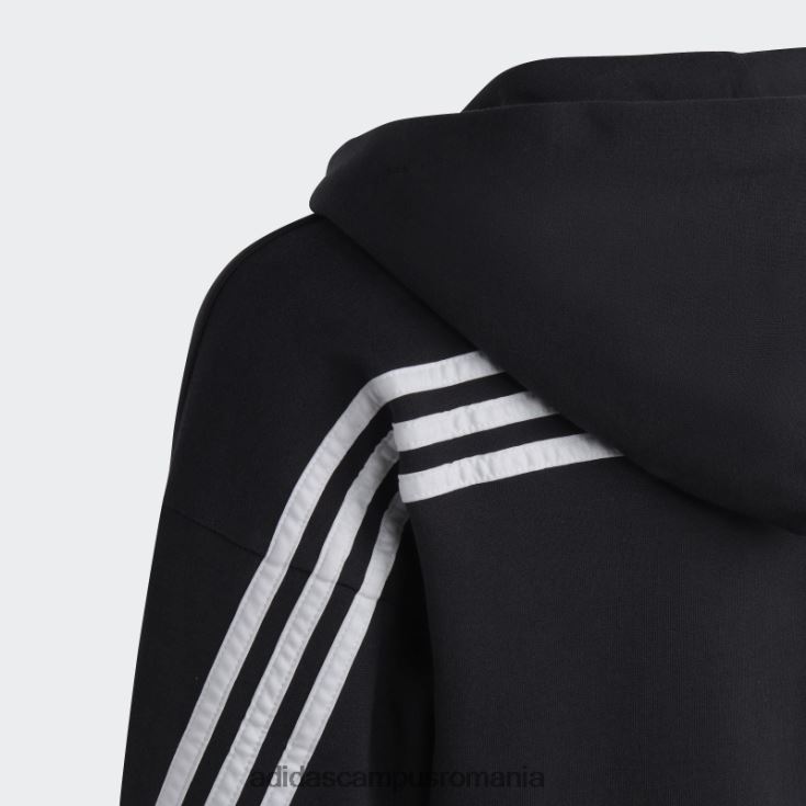 adidas campus romania hanorac cu fermoar complet cu 3 dungi cu iconițe negre de viitor copii alb negru J266N219174