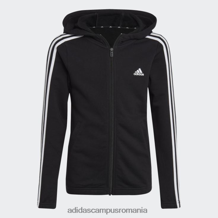 adidas campus romania hanorac negru cu fermoar complet, cu 3 dungi copii alb negru J266N219166