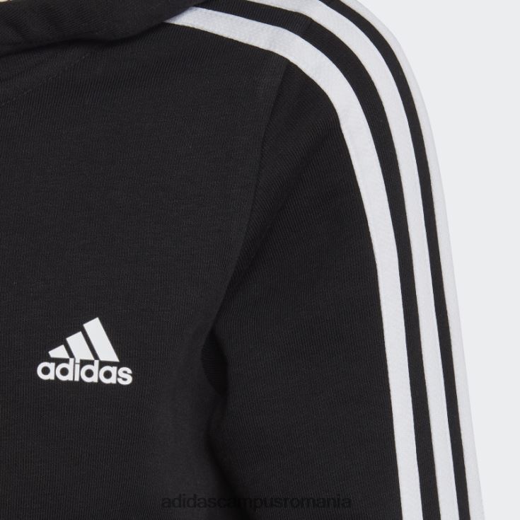 adidas campus romania hanorac negru cu fermoar complet, cu 3 dungi copii alb negru J266N219166