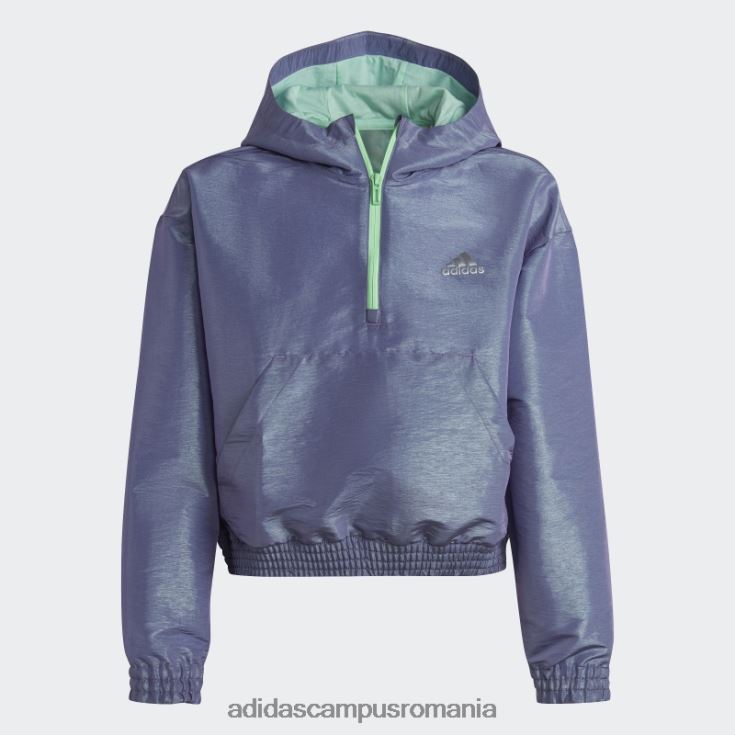 adidas campus romania top cu glugă cu glugă cu jumătate de fermoar țesut de dans argintiu fierbinte copii violet/verde/argintiu J266N212112