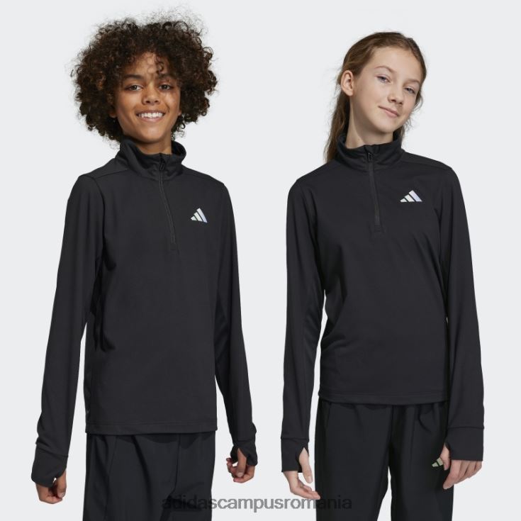 adidas campus romania tricou negru aeroready cu jumătate de fermoar cu mânecă lungă adidas copii negru argintiu J266N218597