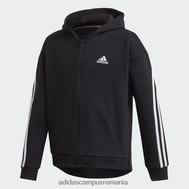 adidas campus romania hanorac negru cu fermoar complet cu 3 dungi copii alb negru J266N23473