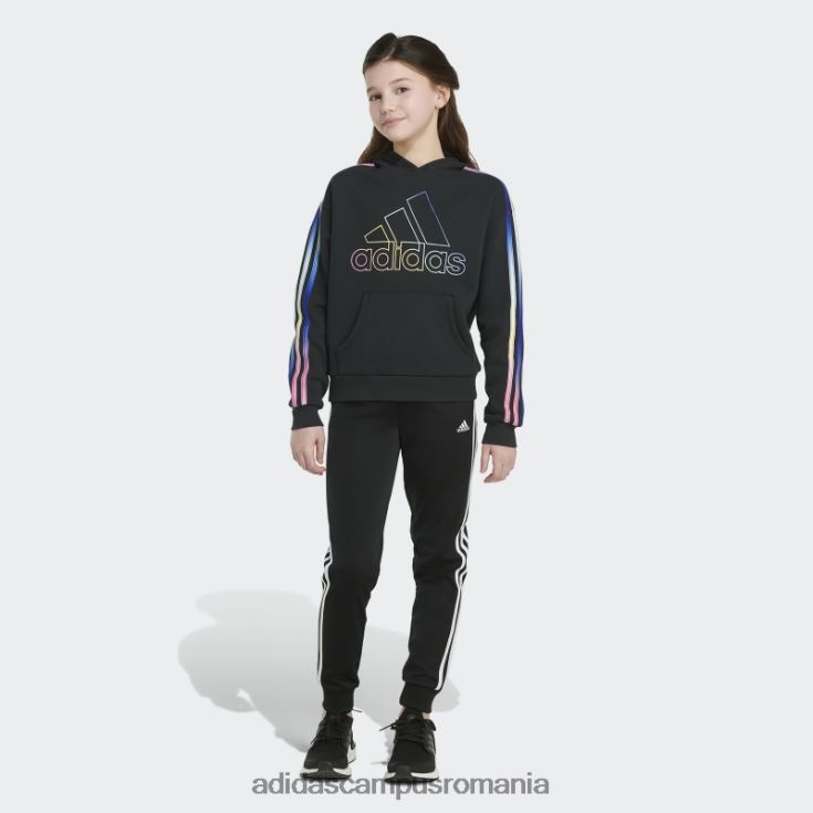 adidas campus romania hanorac negru multicolor cu 3 dungi fleece copii negru J266N212179