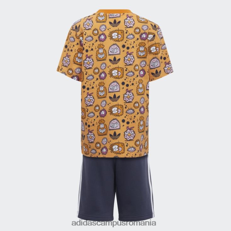 adidas campus romania hazy orange x kevin lyons pantaloni scurți și set de tricou la modă copii portocaliu neclar/multicolor J266N212003