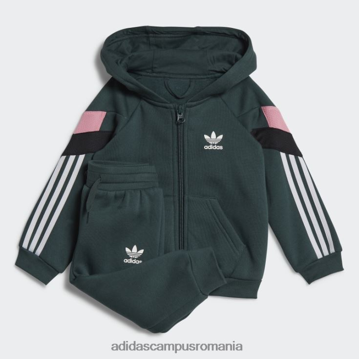 adidas campus romania set de hanorace cu fermoar complet verde mineral copii verde mineral/negru/roz J266N218817