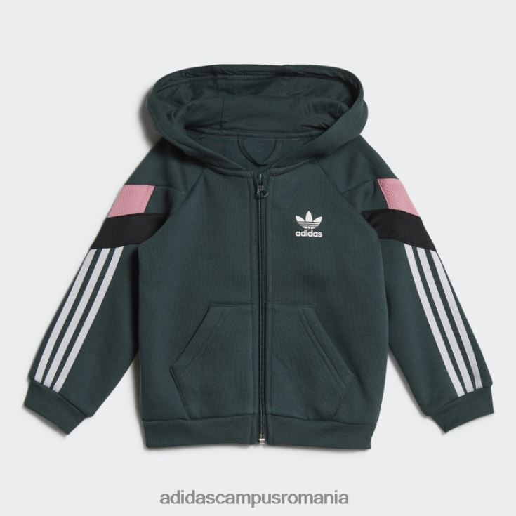 adidas campus romania set de hanorace cu fermoar complet verde mineral copii verde mineral/negru/roz J266N218817