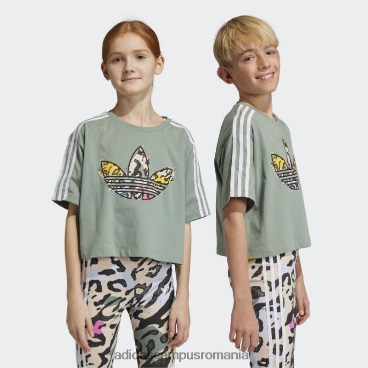 adidas campus romania tricou crop cu imprimeu animal verde argintiu copii verde argintiu J266N218290