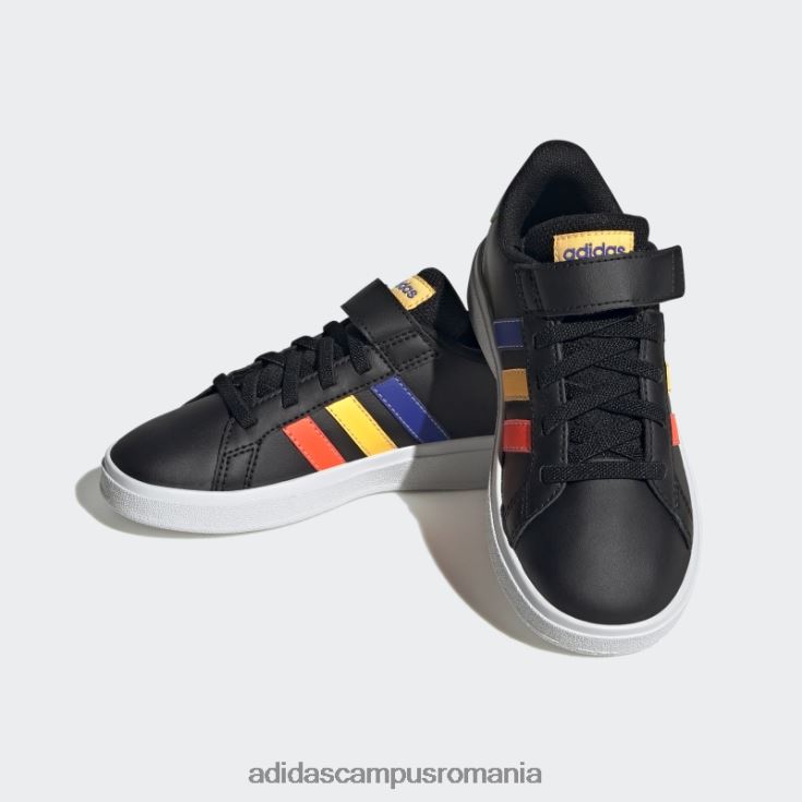 adidas campus romania Grand Court Court din dantela elastica si pantofi cu curea superioara adidas negri copii negru/albastru/verde curte J266N211268