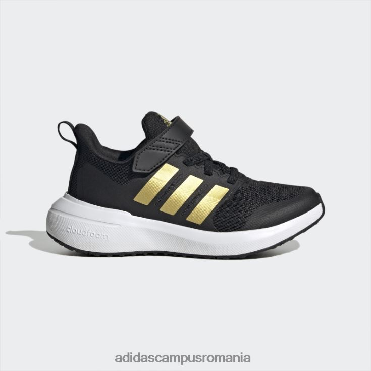 adidas campus romania fortarun 2.0 cloudfoam pantofi cu curea din dantela elastica aurii metalizat copii negru/auriu metalic/alb J266N211276