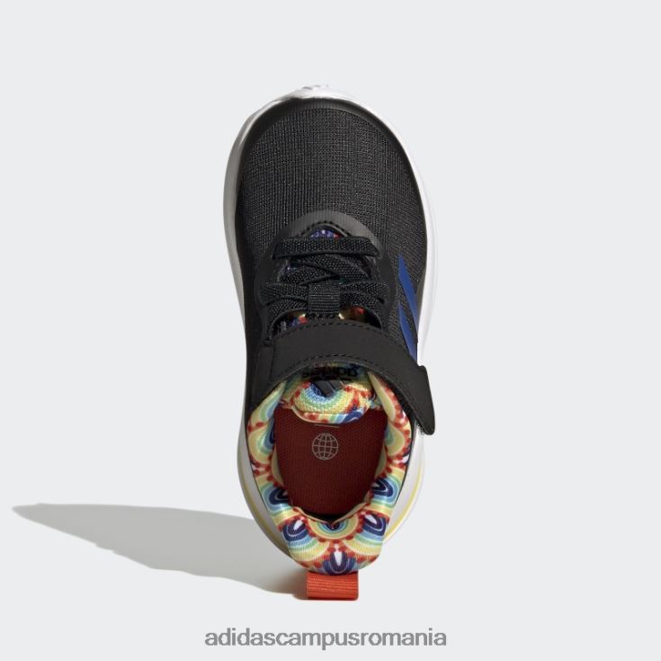 adidas campus romania fortarun sport running pantofi cu dantela elastica si cu curea de sus neagra copii negru/albastru regal/galben J266N23596