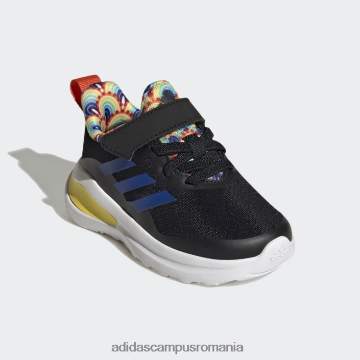 adidas campus romania fortarun sport running pantofi cu dantela elastica si cu curea de sus neagra copii negru/albastru regal/galben J266N23596
