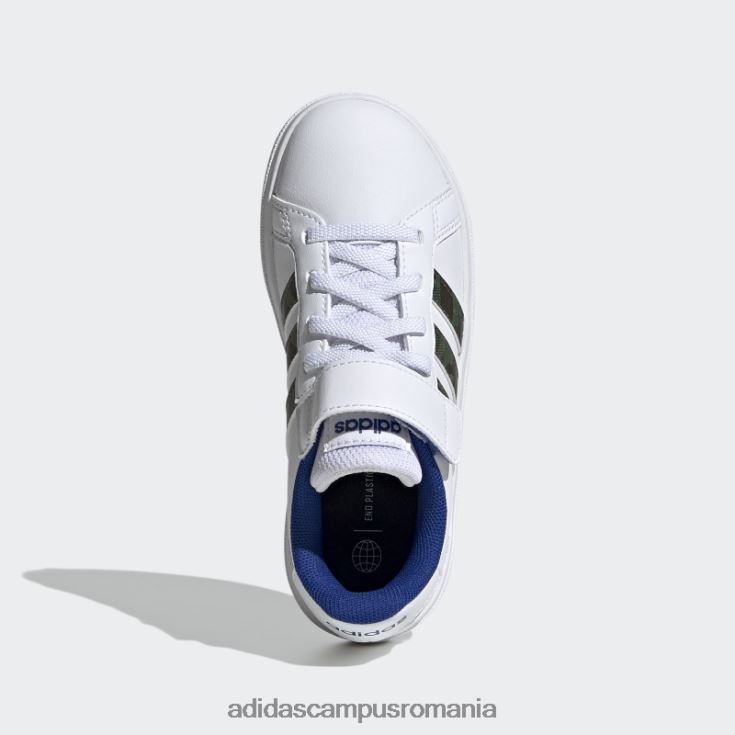 adidas campus romania grand court lifestyle court dantelă elastică și pantofi cu curea superioară verde oxid copii alb/verde oxid/albastru regal J266N211401