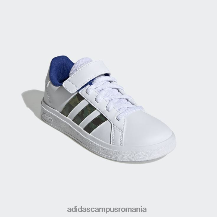 adidas campus romania grand court lifestyle court dantelă elastică și pantofi cu curea superioară verde oxid copii alb/verde oxid/albastru regal J266N211401