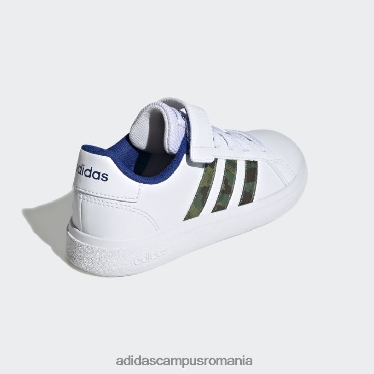adidas campus romania grand court lifestyle court dantelă elastică și pantofi cu curea superioară verde oxid copii alb/verde oxid/albastru regal J266N211401