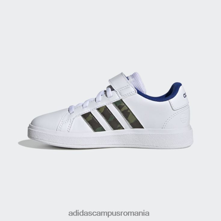 adidas campus romania grand court lifestyle court dantelă elastică și pantofi cu curea superioară verde oxid copii alb/verde oxid/albastru regal J266N211401