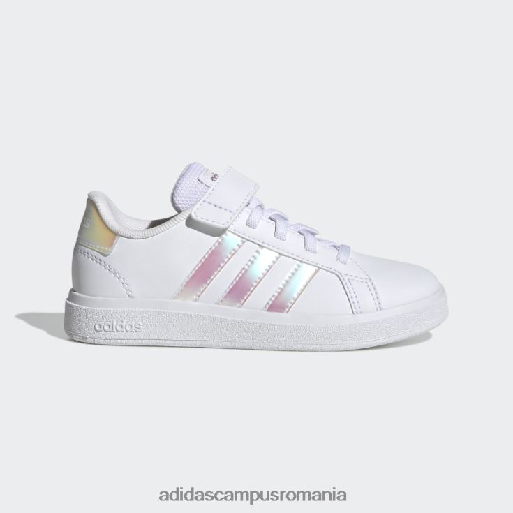 adidas campus romania grand court lifestyle court din dantelă elastică și pantofi cu curea superioară irizați copii alb/iridescent J266N211431
