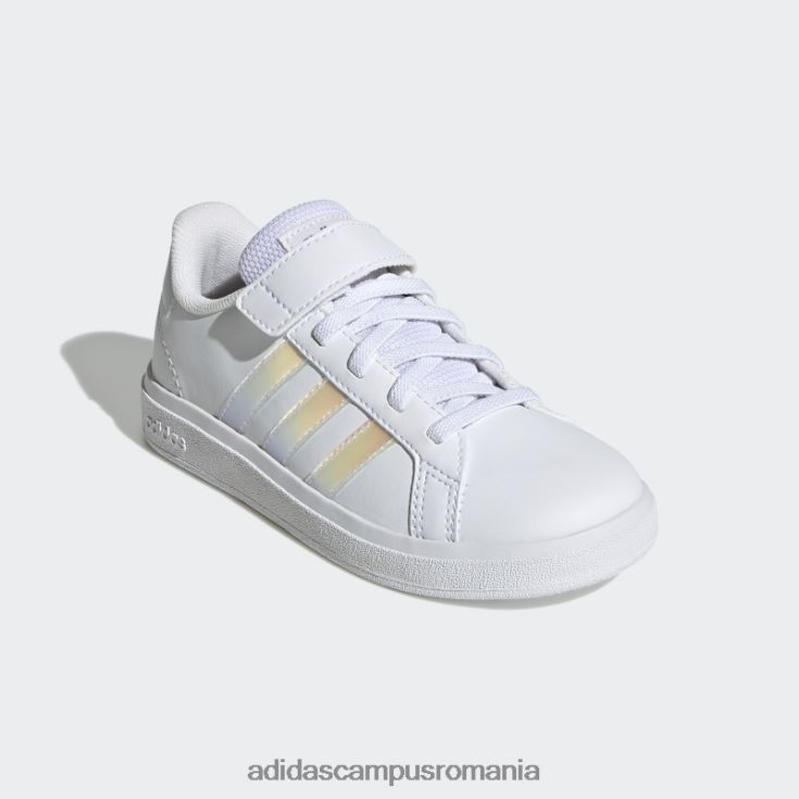 adidas campus romania grand court lifestyle court din dantelă elastică și pantofi cu curea superioară irizați copii alb/iridescent J266N211431