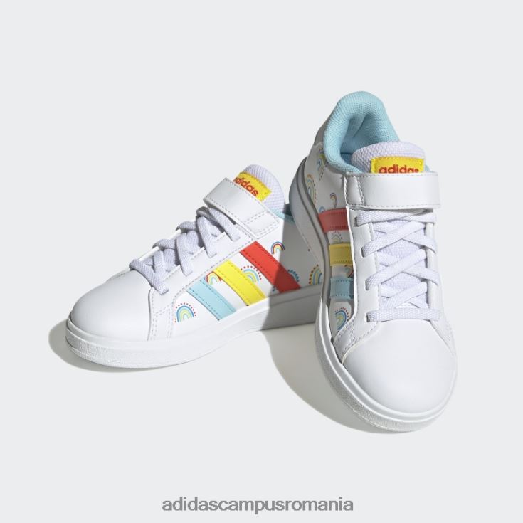 adidas campus romania grand court stil de viață sustenabil court dantelă elastică și pantofi cu curea superioară portocaliu îndrăzneț copii alb/portocaliu îndrăzneț/galben J266N211134