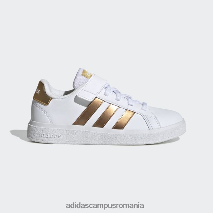 adidas campus romania grand court sustainable lifestyle court dantelă elastică și pantofi cu curea superioară auriu mat copii aur alb/mat J266N211278