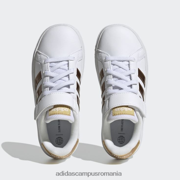 adidas campus romania grand court sustainable lifestyle court dantelă elastică și pantofi cu curea superioară auriu mat copii aur alb/mat J266N211278