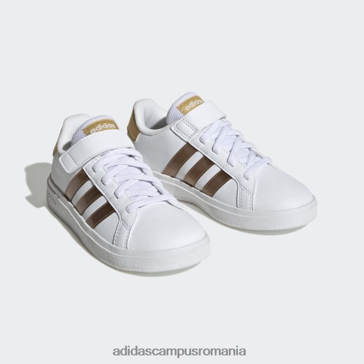 adidas campus romania grand court sustainable lifestyle court dantelă elastică și pantofi cu curea superioară auriu mat copii aur alb/mat J266N211278