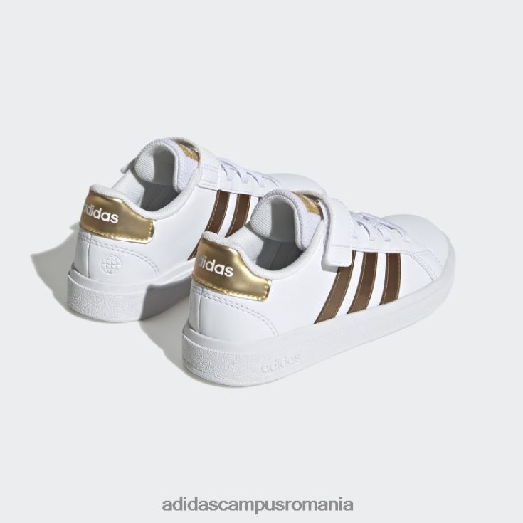 adidas campus romania grand court sustainable lifestyle court dantelă elastică și pantofi cu curea superioară auriu mat copii aur alb/mat J266N211278
