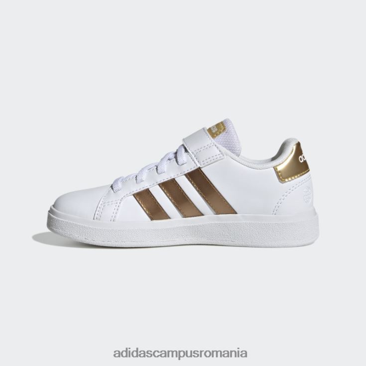 adidas campus romania grand court sustainable lifestyle court dantelă elastică și pantofi cu curea superioară auriu mat copii aur alb/mat J266N211278