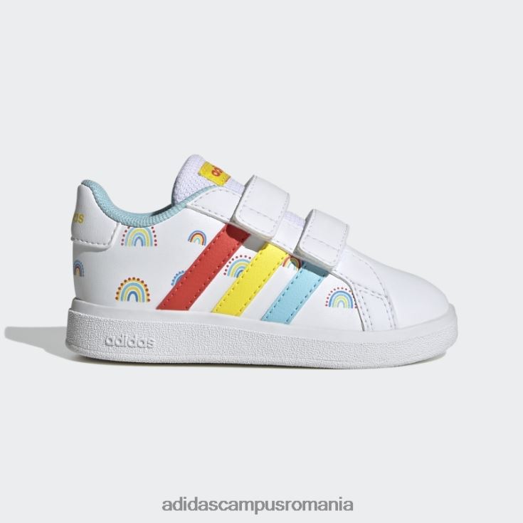 adidas campus romania grand court sustainable lifestyle court pantofi cu cârlig și buclă cu două curele alb copii alb/portocaliu îndrăzneț/galben J266N211269