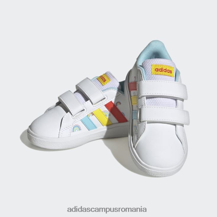 adidas campus romania grand court sustainable lifestyle court pantofi cu cârlig și buclă cu două curele alb copii alb/portocaliu îndrăzneț/galben J266N211269