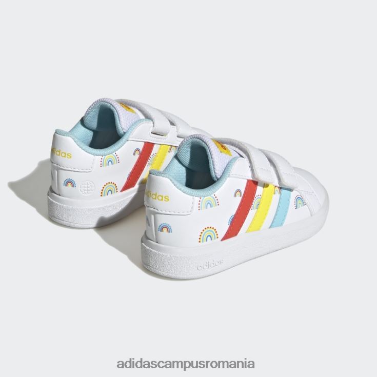 adidas campus romania grand court sustainable lifestyle court pantofi cu cârlig și buclă cu două curele alb copii alb/portocaliu îndrăzneț/galben J266N211269
