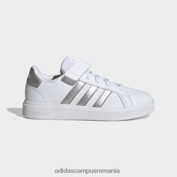 adidas campus romania pantofi adidas grand court din dantelă elastică albă și cu curea superioară copii alb/argintiu J266N218225