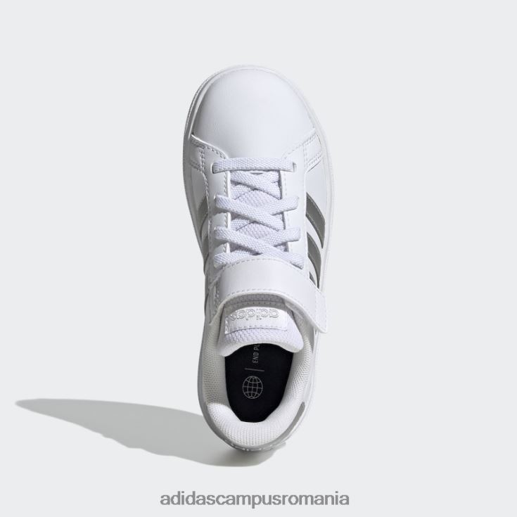 adidas campus romania pantofi adidas grand court din dantelă elastică albă și cu curea superioară copii alb/argintiu J266N218225