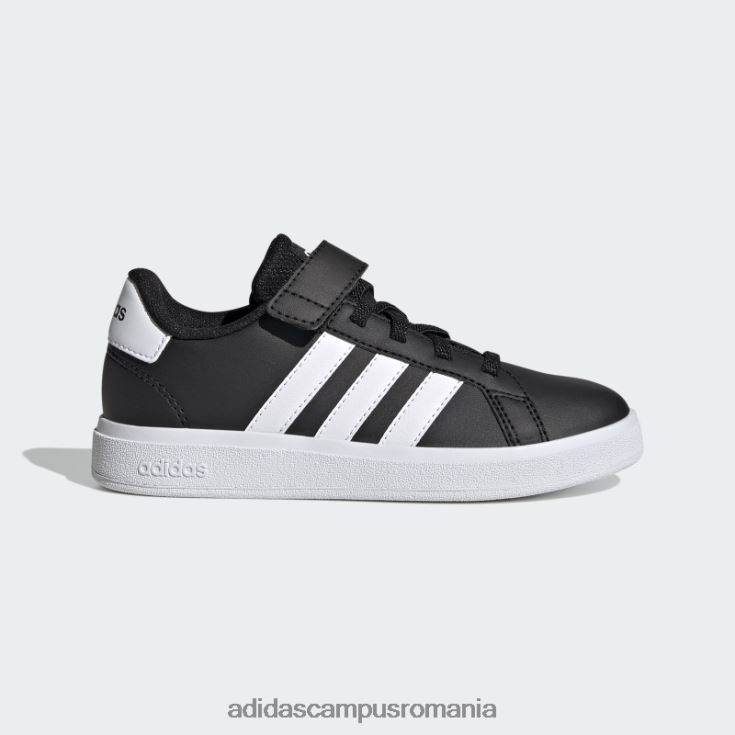 adidas campus romania pantofi albi cu dantelă elastică grand Court și cu curea superioară copii alb negru J266N217686