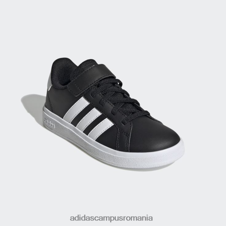 adidas campus romania pantofi albi cu dantelă elastică grand Court și cu curea superioară copii alb negru J266N217686
