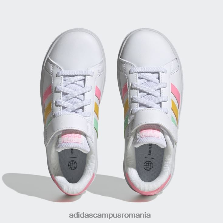 adidas campus romania pantofi cu dantelă elastică grand Court și cu curea superioară copii alb/mentă/roz fascicul J266N218025