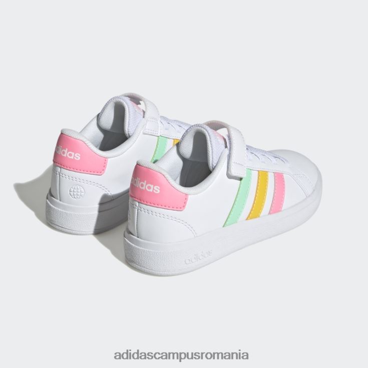 adidas campus romania pantofi cu dantelă elastică grand Court și cu curea superioară copii alb/mentă/roz fascicul J266N218025