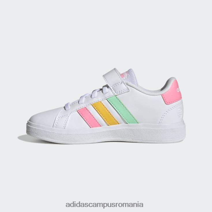 adidas campus romania pantofi cu dantelă elastică grand Court și cu curea superioară copii alb/mentă/roz fascicul J266N218025