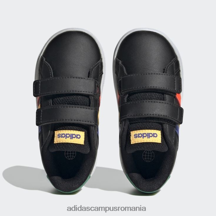 adidas campus romania pantofi negri cu cârlig și buclă, stil de viață grand Court, adidas copii negru/albastru/verde curte J266N217595