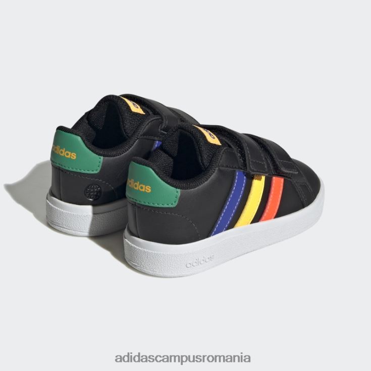 adidas campus romania pantofi negri cu cârlig și buclă, stil de viață grand Court, adidas copii negru/albastru/verde curte J266N217595