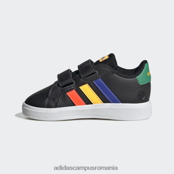 adidas campus romania pantofi negri cu cârlig și buclă, stil de viață grand Court, adidas copii negru/albastru/verde curte J266N217595