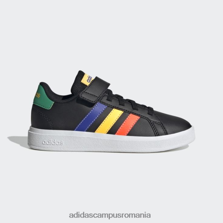 adidas campus romania pantofi negri cu dantelă elastică grand Court și cu curea superioară copii negru/albastru/verde curte J266N217612