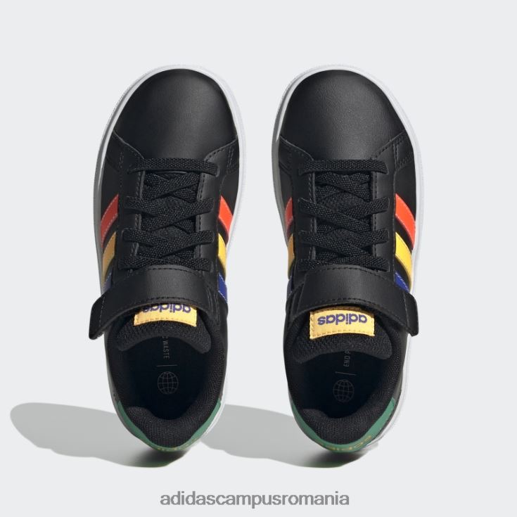 adidas campus romania pantofi negri cu dantelă elastică grand Court și cu curea superioară copii negru/albastru/verde curte J266N217612