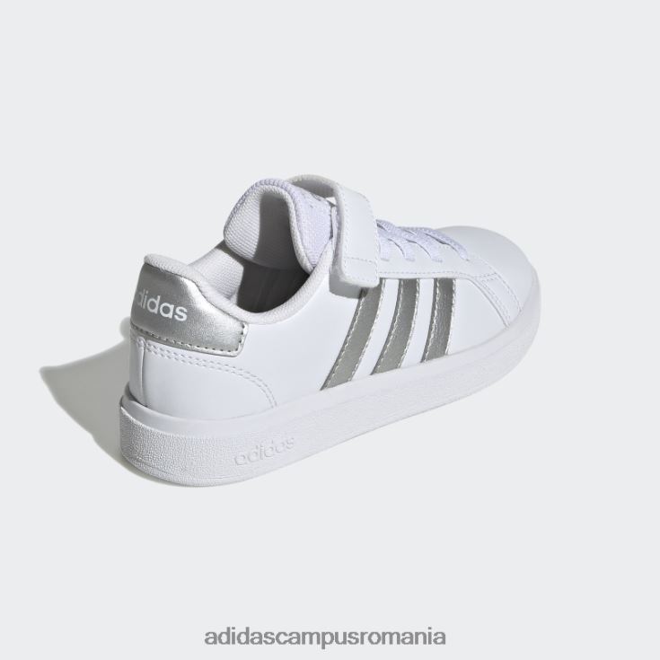 adidas campus romania grand court court dantelă elastică și pantofi cu curea superioară argintii copii alb/argintiu J266N224734