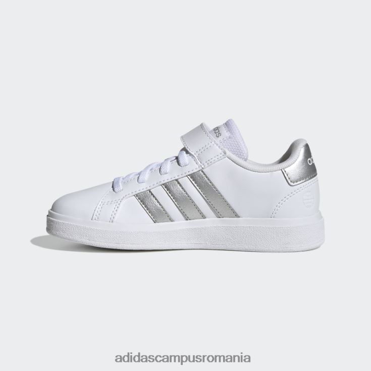 adidas campus romania grand court court dantelă elastică și pantofi cu curea superioară argintii copii alb/argintiu J266N224734
