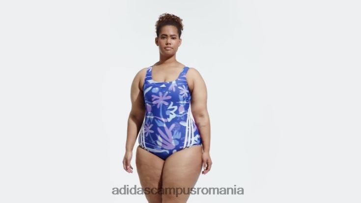 adidas campus romania Costum de baie floral cu 3 dungi (mărime plus) albastru adidas femei albastru alb J266N216692