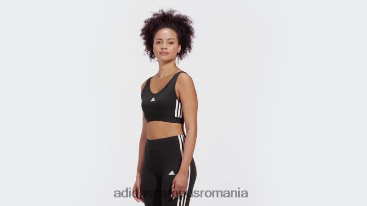 adidas campus romania Essential crop top cu 3 dungi cu tampoane detașabile negre femei alb negru J266N216873