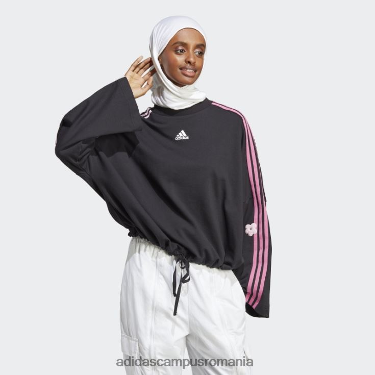 adidas campus romania Hanorac cu 3 dungi cu flori de chenilie negre femei negru J266N29542