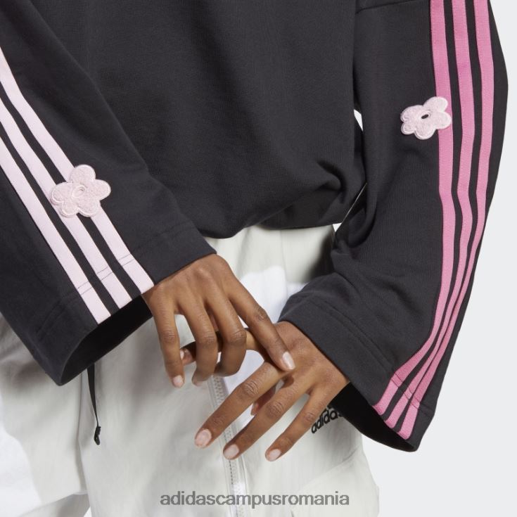 adidas campus romania Hanorac cu 3 dungi cu flori de chenilie negre femei negru J266N29542