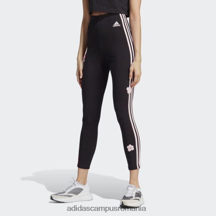 adidas campus romania Jambiere de bumbac cu talie înaltă, negre, cu trei dungi adidas, cu flori de chenilie femei negru J266N29315