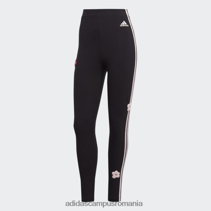 adidas campus romania Jambiere de bumbac cu talie înaltă, negre, cu trei dungi adidas, cu flori de chenilie femei negru J266N29315